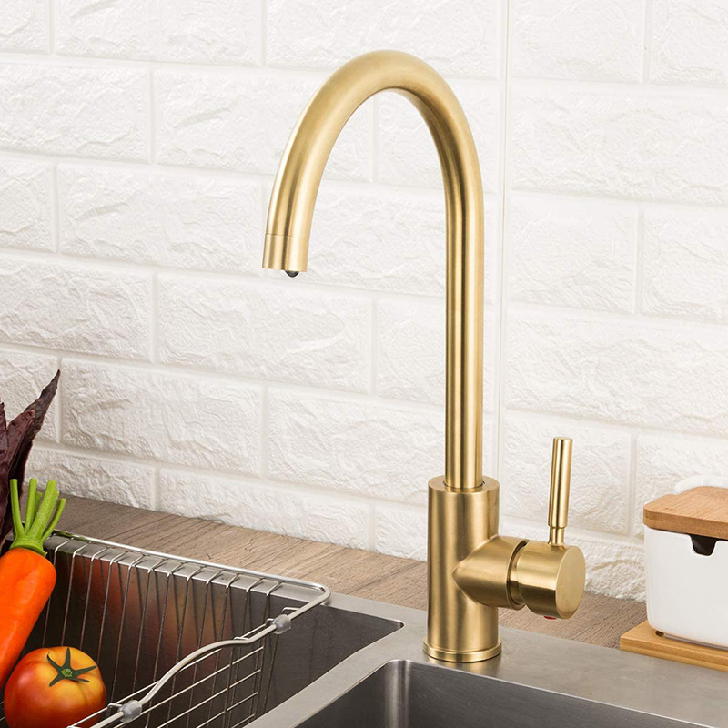 304 Stainless Steel Kitchen Faucet for Export, Brushed Gold Sink Washbasin Single-Hole Hot and Cold Water Faucet 304 Stainless Steel Kitchen Faucet for Export, Brushed Gold Sink Washbasin Single-Hole Hot and Cold Water Faucet