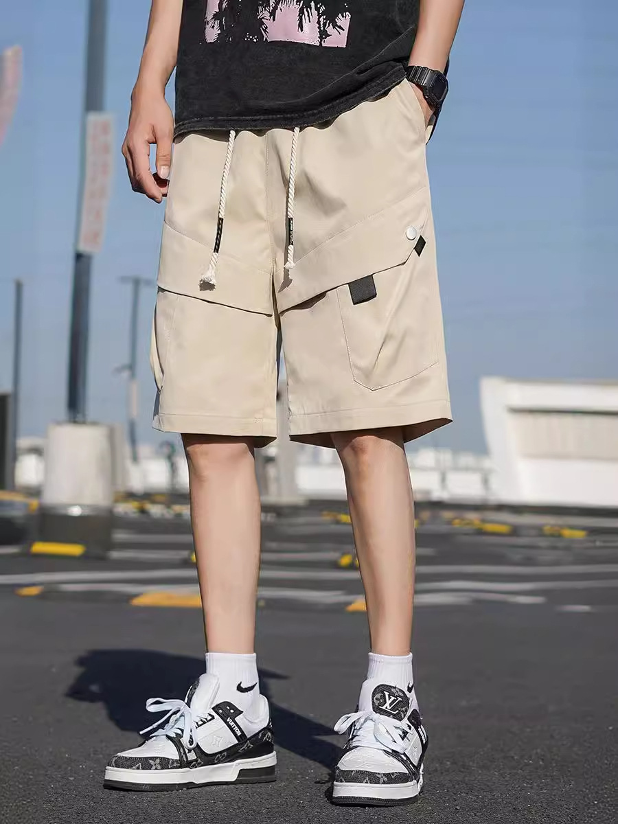 Pantalones cortos de herramienta de moda para hombres, guapo estilo de puerto, pantalones casuales de cinco puntos largos, pantalones cortos de hombre, pantalones medianos