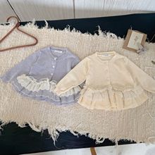 Cutemily秋女童跨境镂空开衫薄款针织衫女宝宝荷叶花边蕾丝外套