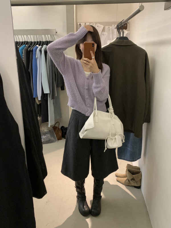 【MISS密思家】彩色系马海毛慵懒感v领排扣毛衣(含4%羊毛)A08803|undefined