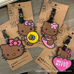 可爱卡通夏威夷黑皮KT猫行李牌凯蒂猫咪旅行箱包托运吊牌登机牌