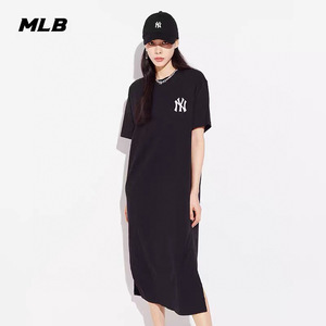 PS44517# 新款刺绣长裙MLB减龄时髦显瘦圆领宽松NY百搭女装裙子 服装批发直播货源