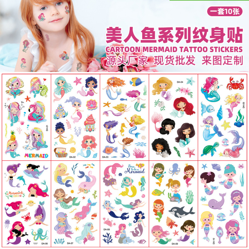 Cross-border New Children Cartoon Mermaid Tattoo Waterproof Lasting Cute Fun Toy Gift Temporary Sticker Cross-border New Children Cartoon Mermaid Tattoo Waterproof Lasting Cute Fun Toy Gift Temporary Sticker