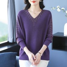 气质春秋大码女装领薄款针织毛衣宽松显瘦中年妈妈装打底衫上衣