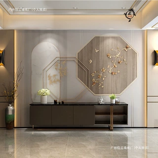 电视背景墙壁纸现代轻奢客厅餐厅样板房壁画简约立体梅花几何墙布