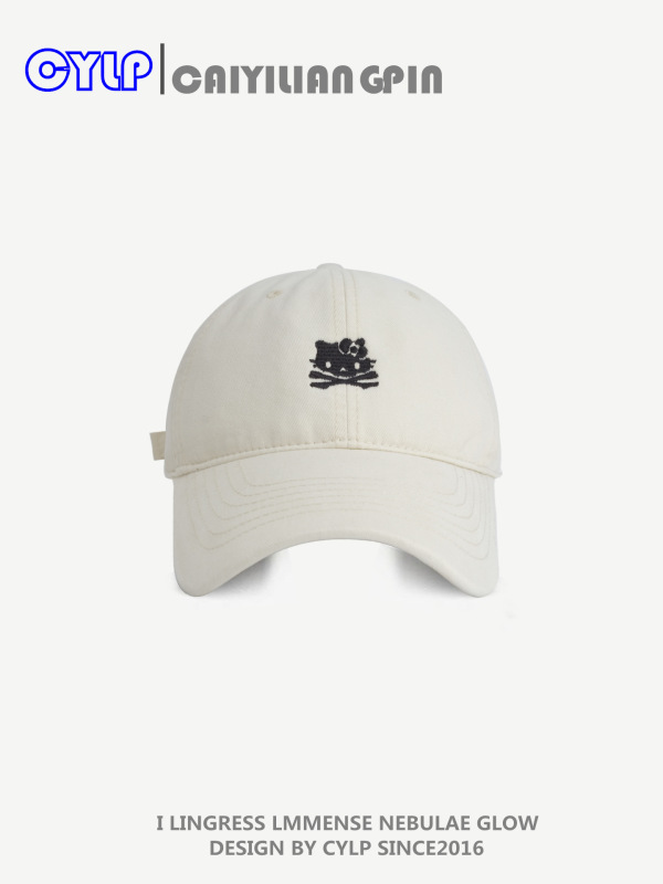 大头围帽子女韩版时尚卡通猫咪刺绣软顶棒球帽显脸小百搭鸭舌帽男|undefined