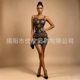 bling水钻性感透视网纱吊带短裙圣诞庆祝派对欧美舞台演出圣诞树