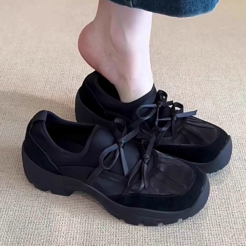 羊皮版~2025新款蝴蝶结厚底乐福鞋女一脚蹬深口单鞋粗跟高跟皮鞋|undefined