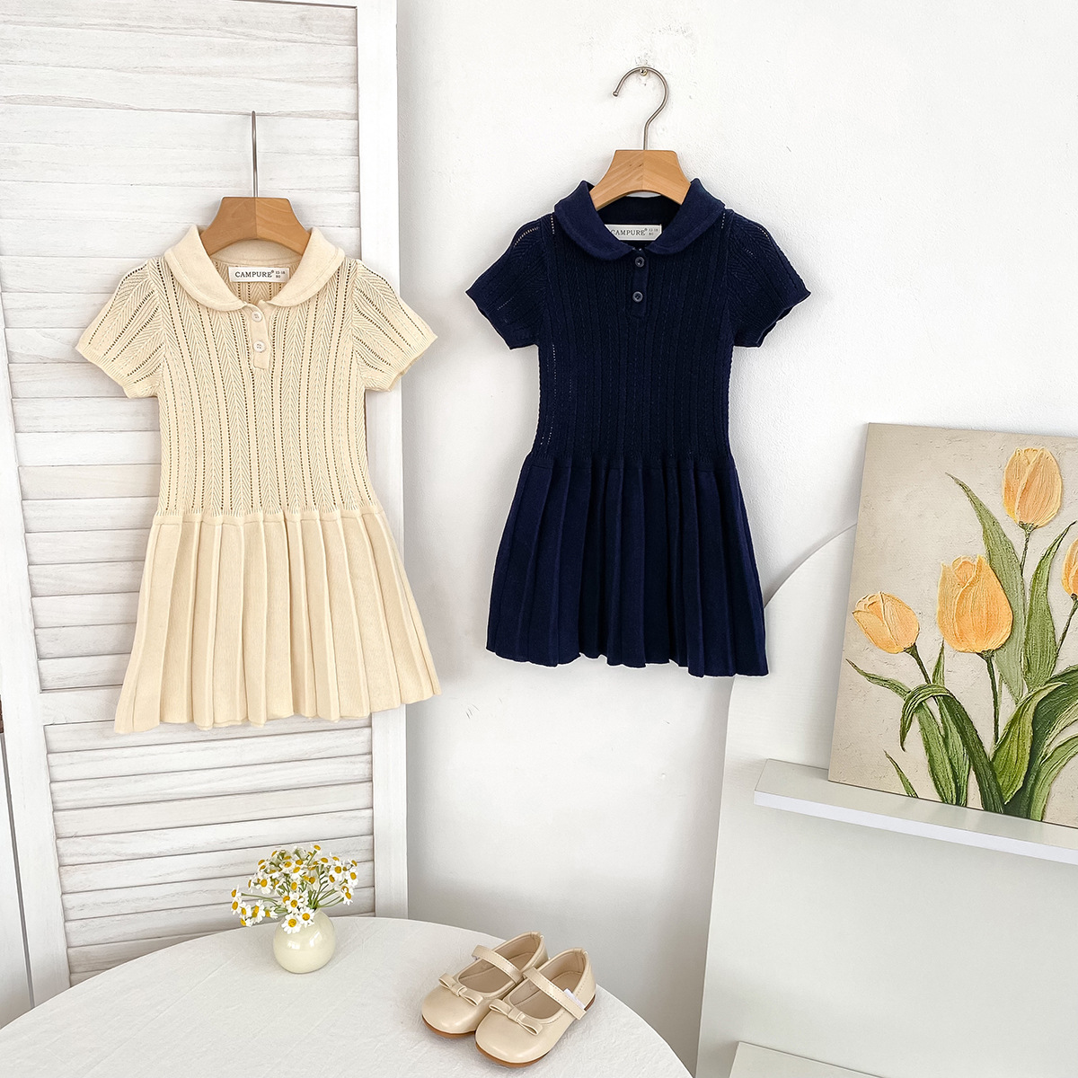 106059819@qq.com Robe printemps-été pour bébé fille, style universitaire, à revers rabattu, manches courtes et col rond_voghion.com