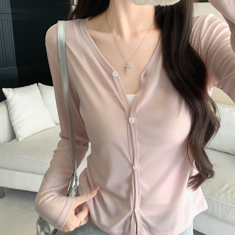K2801 Lyocell V-Neck Cardigan Air-Conditioning Shirt for Women, Summer Thin Knitwear, Loose Outerwear, Sun Protection Cover-Up