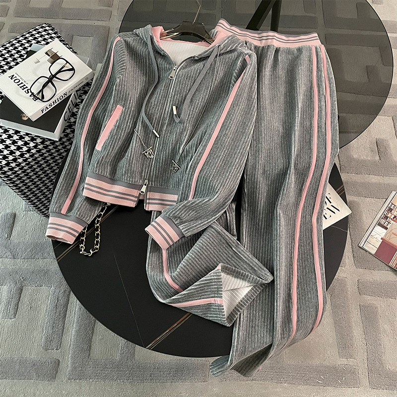 Hong Kong Style Fashion Internet Popular Sweat suit Women's Autumn New Fashion Brand Casual Slimming Wide Leg Pants Sports Two-piece Fashion Set