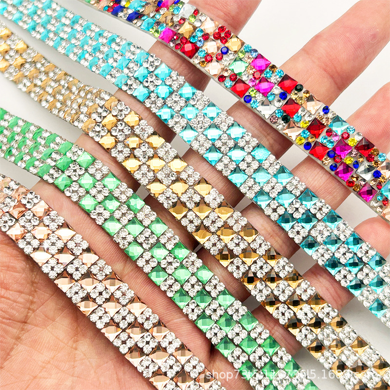 Tela de diamantes de imitación de vidrio adhesivo adhesivo adhesivo adhesivo adhesivo adhesivo de diamantes de imitación pegatinas de diamantes de bricolaje creativos accesorios de joyería adhesivos cinturón decorativo de diamantes de imitación