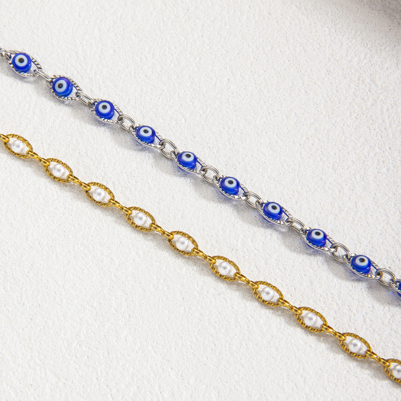 Evil Eye Bracelet PVD18k Titanium Steel Bangle Blue Eye Bead Evil Eye European and American Versatile Fashion Women's Bracelet Wholesale Evil Eye Bracelet PVD18k Titanium Steel Bangle Blue Eye Bead Evil Eye European and American Versatile Fashion Women's Bracelet Wholesale