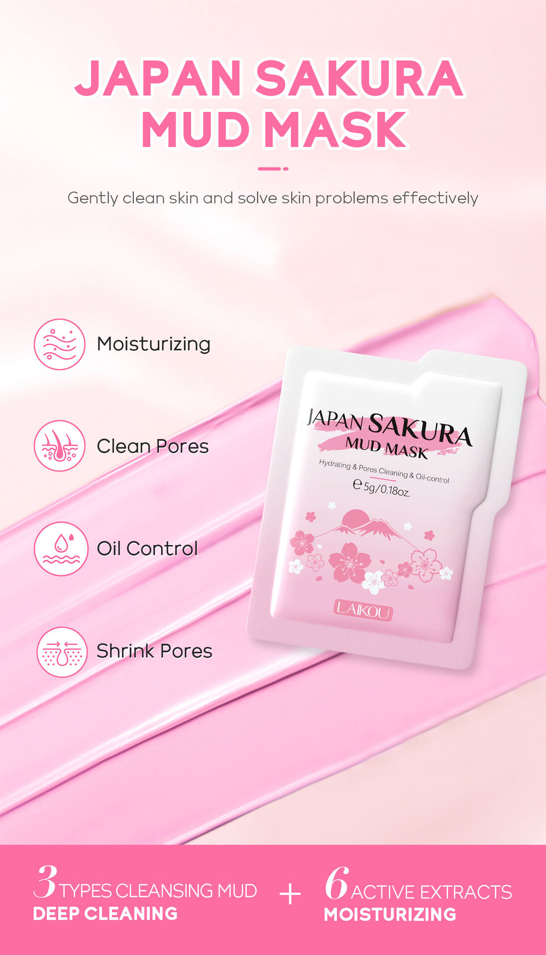 Cross-border new product Laikou Cherry Blossom Mud Mask 5g*20pcs Hydrating, pore-cleaning and moisturizing, available for wholesale from the manufacturer undefined