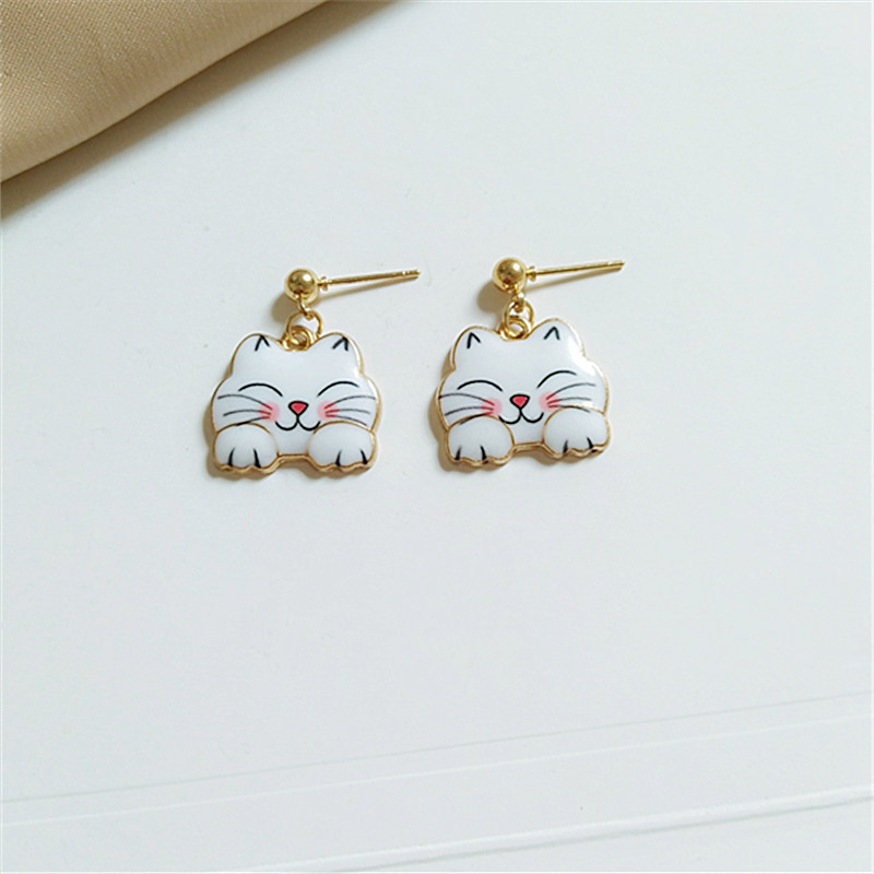 1 Pair Quantity Daily Occasion Alloy Material 1 Pair Fashion Cat Alloy Enamel Women's Drop Earrings