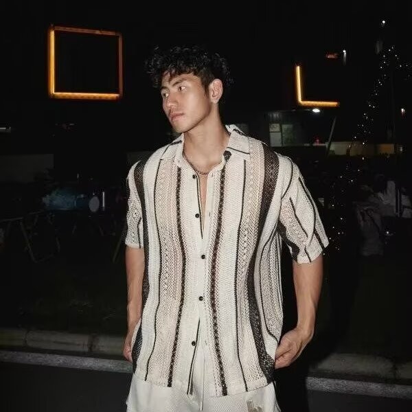 POLO camisa solapa suéter de manga corta cardigan de hombre rayas huecas chaqueta retro camiseta comercio exterior al por mayor transfronterizo de moda