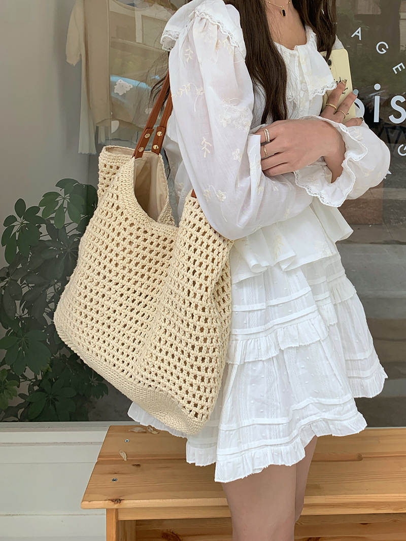 Sac fourre-tout polyvalent à une épaule pour femme, nouvelle collection été 2024, pour les vacances à la plage, en tissage d'herbe, pour les déplacements, Tide_voghion.com