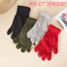 工厂定制冬季手套成人男女 纯色五指户外日用防滑保暖厂家直销