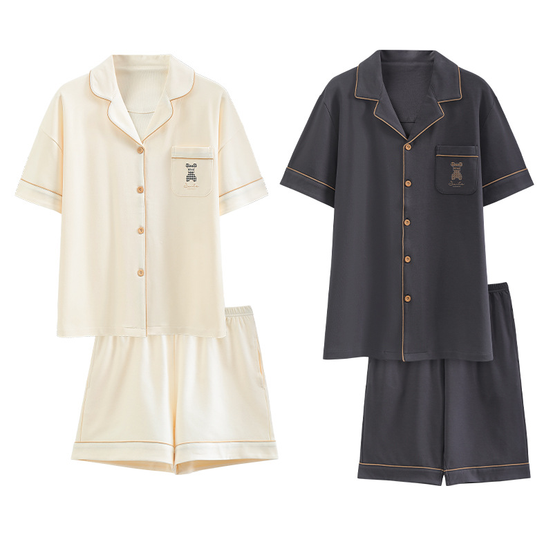 Verano de mangas cortas pareja pijama de algodón hombre de verano mujeres cardigan más pantalones cortos de tamaño grande set de ropa para el hogar