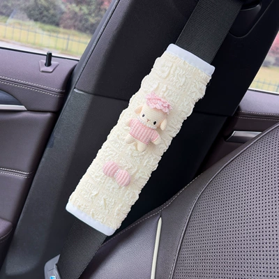 Car Seatbelt Shoulder Protector, Seat belt shoulder pad - pink-lamb-pink-pearl-bow-new-puff-shoulder-pads-1-pack