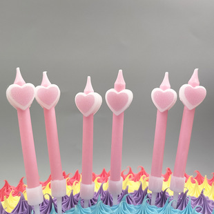 Creative Short Stem Plain Birthday Cake Decoration Candle Ornament Red Pink Cartoon Heart with Base Cute