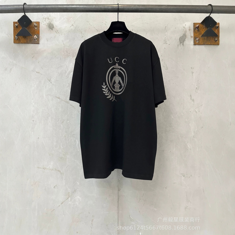 400g High-Quality Version g Brand 26Ss Knight Badge Print Short-Sleeve Os Loose-Fit Versatile European and American Style Unisex T-Shirt 400g High-Quality Version g Brand 26Ss Knight Badge Print Short-Sleeve Os Loose-Fit Versatile European and American Style Unisex T-Shirt