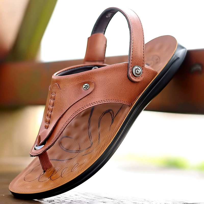 Сандалии мужские из натуральной кожи, летние новые Повседневные Легкие мужские пляжные туфли, уличные вьетнамские шлепанцы, Мужская Двусторонняя одежда