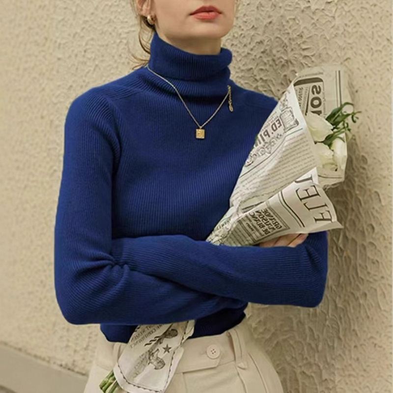 6 Colors Autumn and Winter Stylish Avocado Green Wool Knit Sweater for Women with Stacked Collar and High Neck, High-End Base Sweater