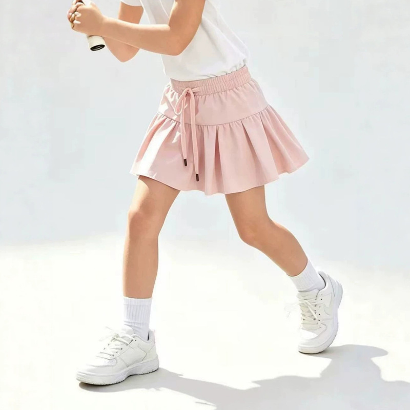 Cross-border supply 2-in-1 flowy shorts with pockets, children's summer running and tennis skirt, anti-exposure, for everyday wear