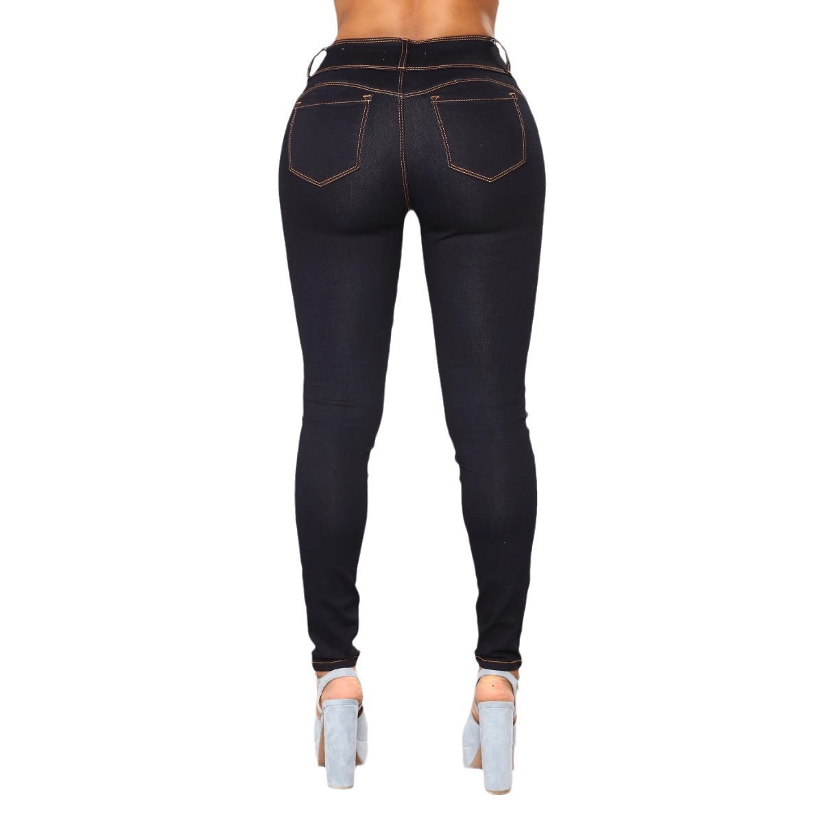 Women's Clothing High Waist Skinny Jeans - French Style Stretch Denim Pants For Slim Fit & Lifting Buttocks (Available In Blue Black, Dark Blue)_ecoleips.com