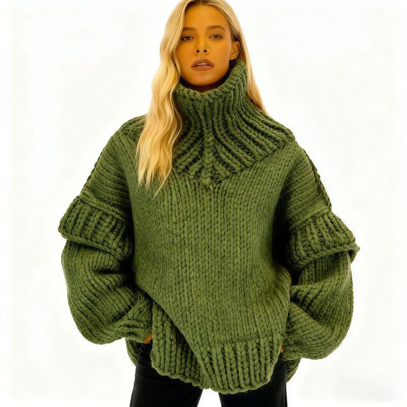 Cross-Border New European and American Foreign Trade Thick-Knit Sweater Amazon Pullover Sweater Women's Fluffy Long-Sleeved Turtleneck Sweater