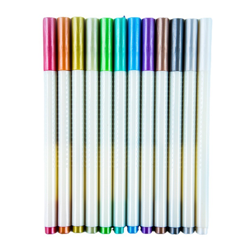 505 Pluma de metal Pluma flash de fantasía Marcación de color de metal Libro de mano de bricolaje Marcación fluorescente Juego de 12 colores