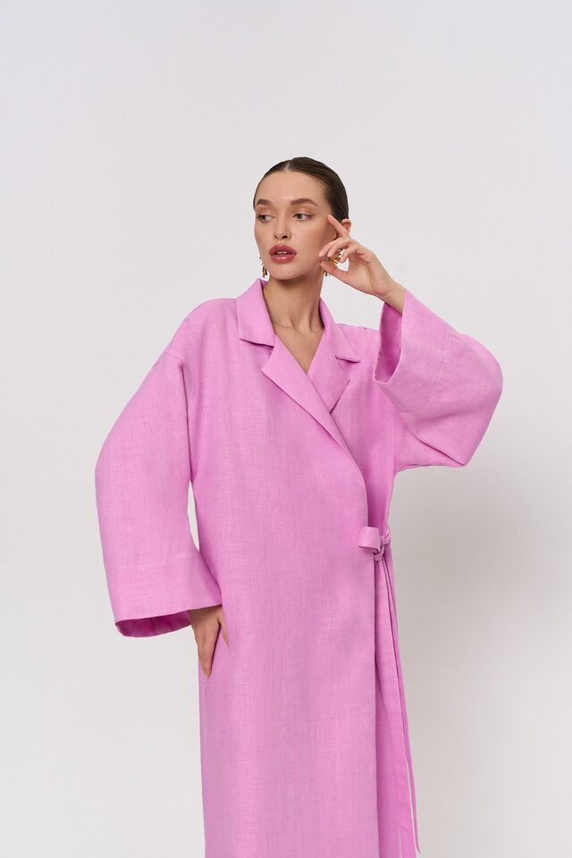 Đầm dài nữ chất liệu cotton lanh, cổ chữ V ve áo, tay dài, dáng rộng thắt dây — Xanh trái cây, Đỏ tươi chi tiết 62