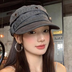 美式复古做旧铆钉平顶鸭舌帽女高级感气质休闲百搭显脸小马术帽子