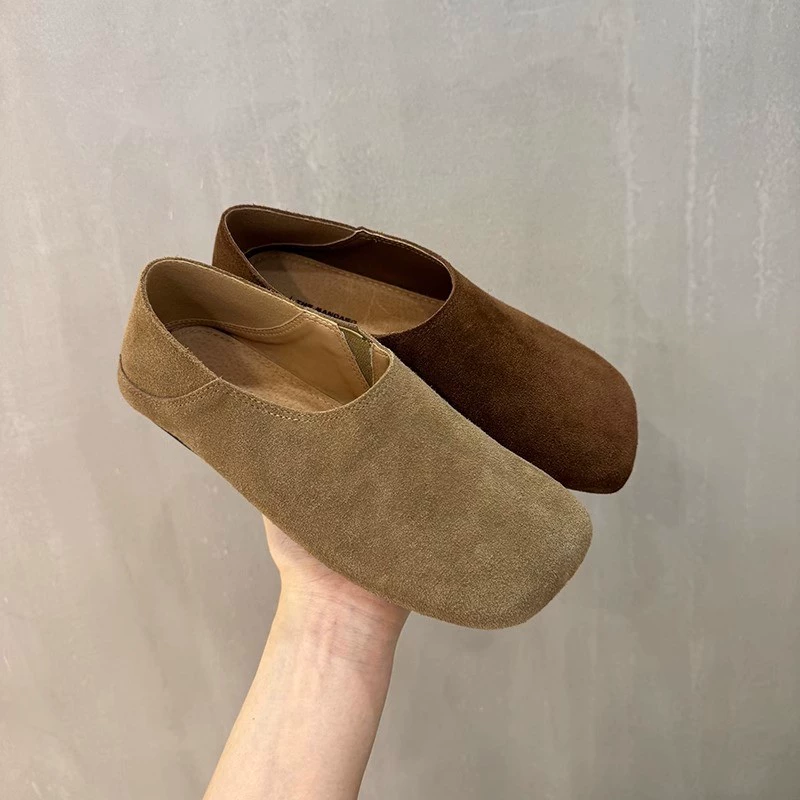 Квадратные головы ретро ботинки Birken женский полный пакет весной и осенью 2025 года педали ленивые бобовые ботинки из шлифовальной кожи Lefu женские ботинки