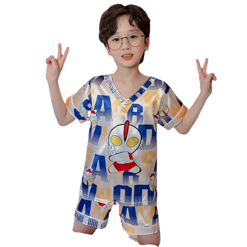 Pijamas de verano para niños hielo delgado verano de manga corta dibujos animados para niños bebés grandes set de ropa para el hogar