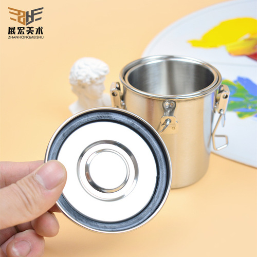 Art stainless steel oil painting pen washer can carry oil painting single oil pot double stainless steel oil pot oil painting pen washer bucket