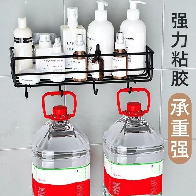 浴室入浴剤棚壁掛け式鉄芸長条フック付き棚穴なしキッチン置物収納棚|undefined
