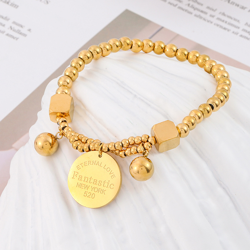 Women'S Gender Casual, Simple Style Style Beaded Craft Casual Simple Style Round Letter Titanium Steel Beaded Plating Bracelets