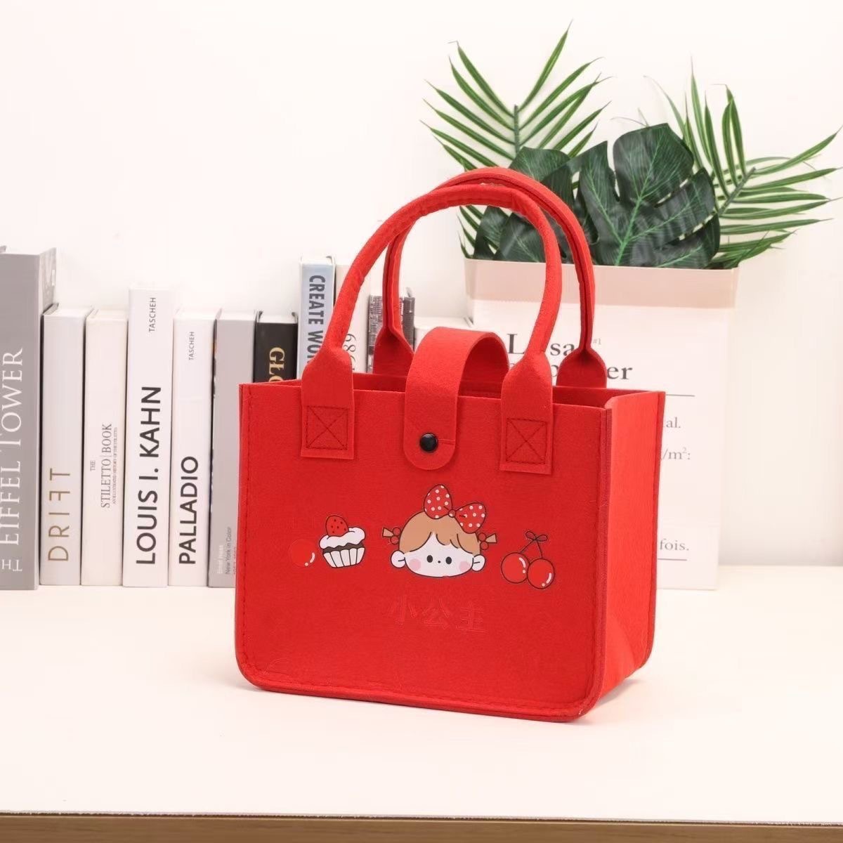 宝宝伴手礼满月生日卡通毛毡手提袋周岁礼盒新生儿逢考必胜手提袋