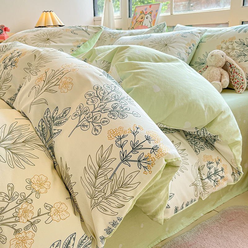 Cama de algodón de cuatro piezas Four Seasons 100 Cotton 2025 nueva ropa de cama sábana edredón dormitorio juego de tres piezas sábana 4