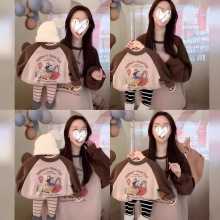 韩国亲子装秋冬新款一家三四口卡通插肩袖卫衣母子母女婴儿爬服潮