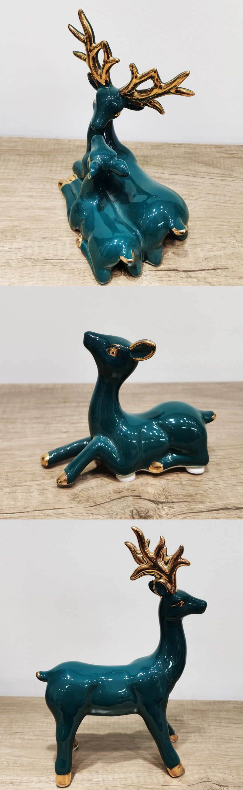 外贸出口一家四口麋鹿家族陶瓷摆件