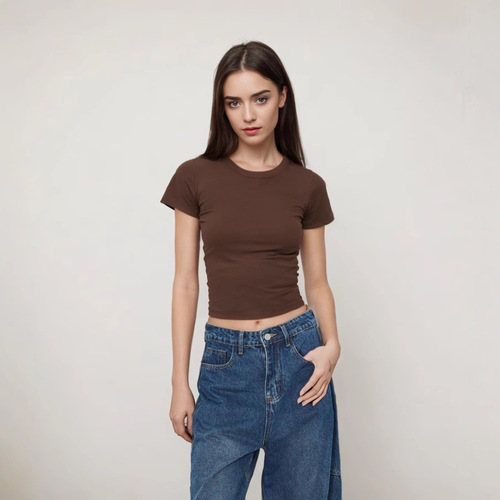 SK short sleeve women's summer slim slim T-shirt shirt top exposed navel pure to show the chest solid color base t to show the body slim