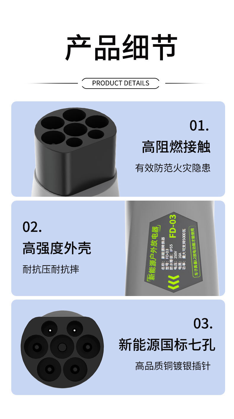 New Energy Vehicle Discharging Gun, Discharging Adapter, Outdoor Power Outlet, External Power Supply, Charging Plug