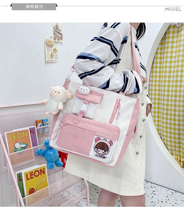 Canvas bag, large-capacity crossbody bag for women, Japanese and Korean version single-shoulder bag, student class tutorial bag, versatile ins trendy book Specification drawing