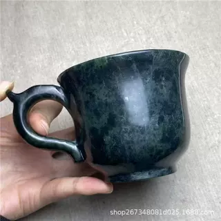精品西藏药王石咖啡杯玉石水杯藏玉茶杯带柄杯子玉石养生杯强磁杯