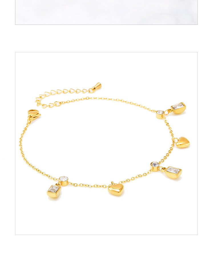 Fashion Square Heart Shape Titanium Steel Inlaid Zircon Womenu0027S Anklet 1 Piece