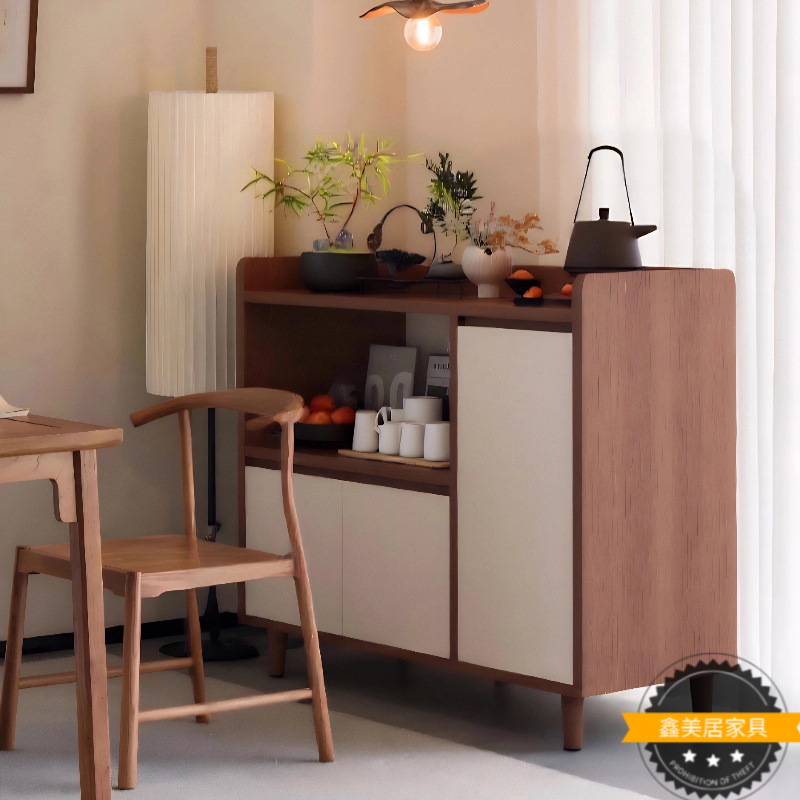 Sideboard Against the Wall, Integrated Mid-Century Style Household Solid Wood Core Small Apartment Restaurant Tea Cabinet Floor-Standing Storage Cabinet