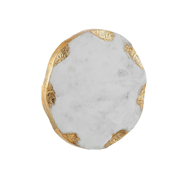 Nordic ins nuevo mármol natural golden edge coaster al por mayor posavasos café antideslizante aislamiento térmico joyería estera de mesa